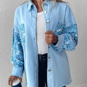 Light Blue Sequin Denim Jacket